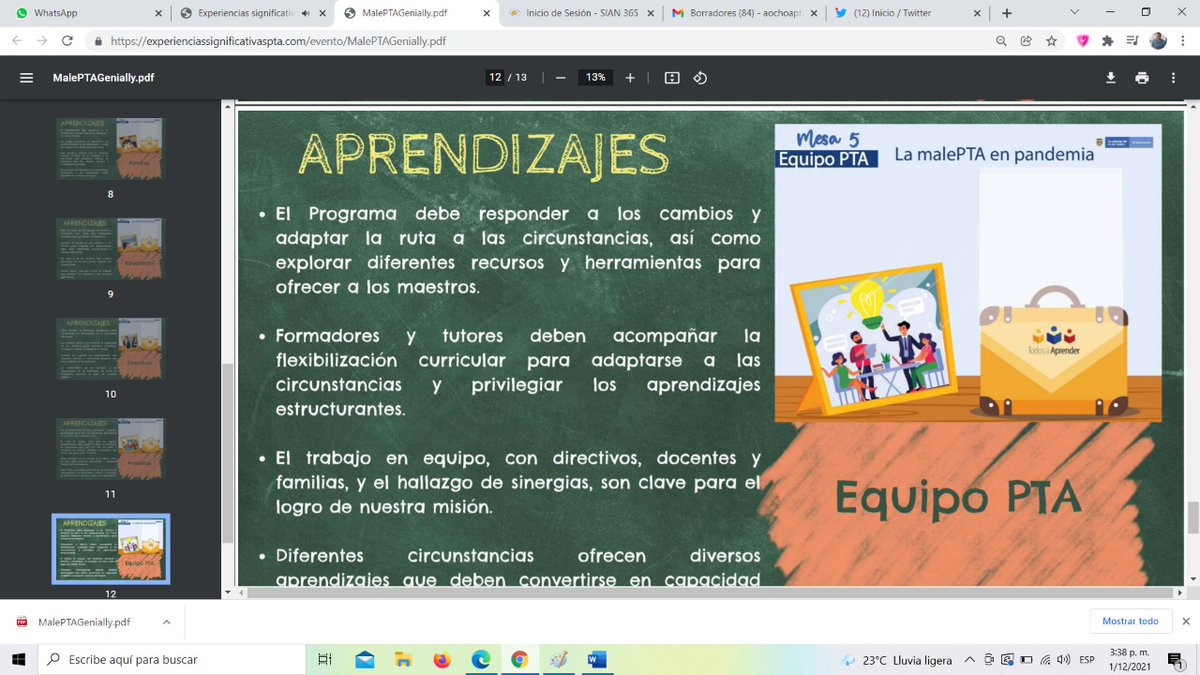 aosanubis's tweet photo. #EventoPTA2021 #EnlamalePTA (maestros, familias, docentes, directivos) se llevan…"El equipo PTA aprendió que  formadores y tutores debemos acompañar a nuestras instituciones en los diferentes ajustes curriculares y de evaluación teniendo en cuenta el contexto y sus necesidades https://t.co/9O55u9XVQ5
