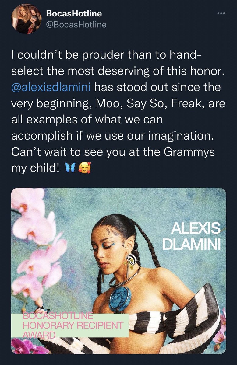 alexisdlamini's tweet photo. here i am crying on the edge of my bed while typing this.. @RecordingStan it’s such an HONOR to be receiving the @BocasHotline’s Honorary Recipient Award 💗 this is HUGE &amp; i cannot express how thankful i am for this!! #21GRAMMYs https://t.co/Q1tg8KQ7cJ