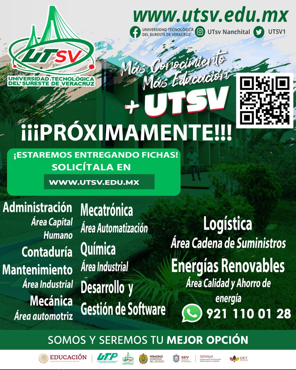 UTSV1's tweet photo. ‼‼Próximamente!! La 🟢UTSV🟢
iniciará con su proceso de entrega de fichas
👉Debes estar pendiente en todas nuestras redes sociales para los 
 ✅Requisitos y no quedarte fuera
👩‍💻Somos tu mejor opción de estudio👩‍💻 https://t.co/myQ2lCoaAv
