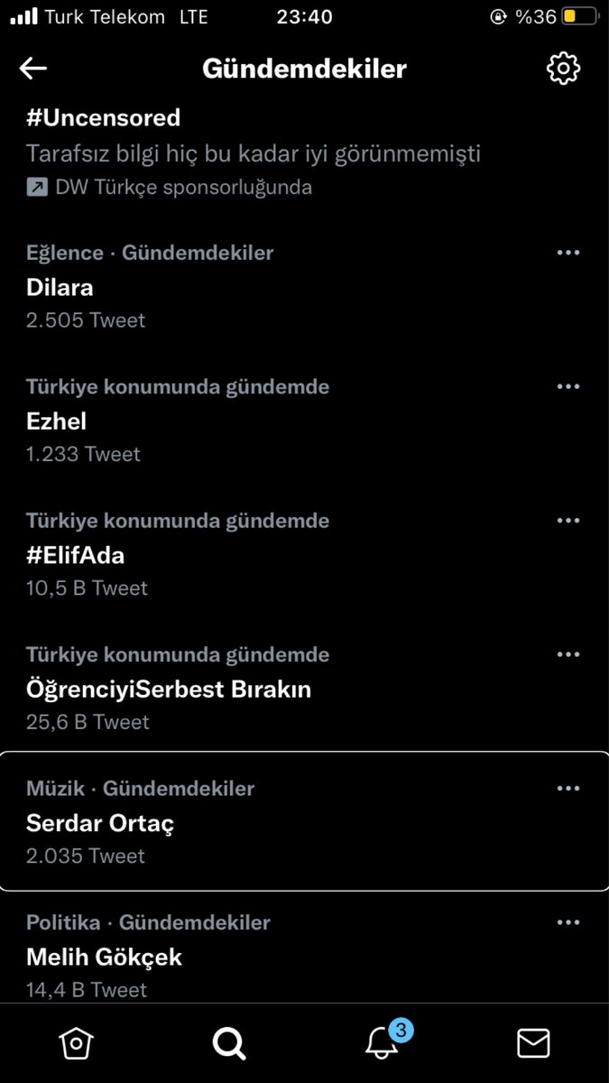 Ooooo 
müziğin En kralını yapan adam 
müzik listesi ile girmiş gündeme 
Yakışııııırrrrr 🙌🏻 
@Serdarortacs 
hazır gündeme de girmişken 
#YalnızŞehir Şarkısını dinlemeyi unutmayın 
dinledikten sonra bağımlısı olacaksınız 
Bu bilgi kesindir denendi kanıtlandı ❤️‍🩹