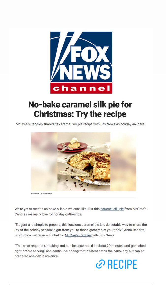 Need a holiday #pierecipe?  We’ve got you covered! <a href="/FoxNews/">Fox News</a> 

mccreascandies.com/blogs/blog/car…

#HolidayPie #christmaspie #holidayrecipes #christmasrecipes #caramel #gifts