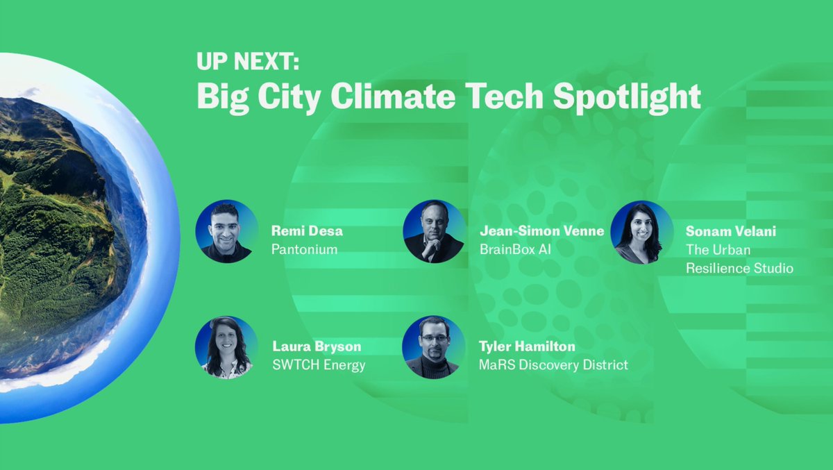 Last, but not least, for the day, we'll hear from Mission from MaRS Climate Champions <a href="/BrainBoxAi/">BrainBox AI</a> and <a href="/pantoniuminc/">Pantonium Inc.</a> on the role technology has on driving down urban emissions. Moderated by our very own @Go2CleanBreak #MaRSClimateImpact