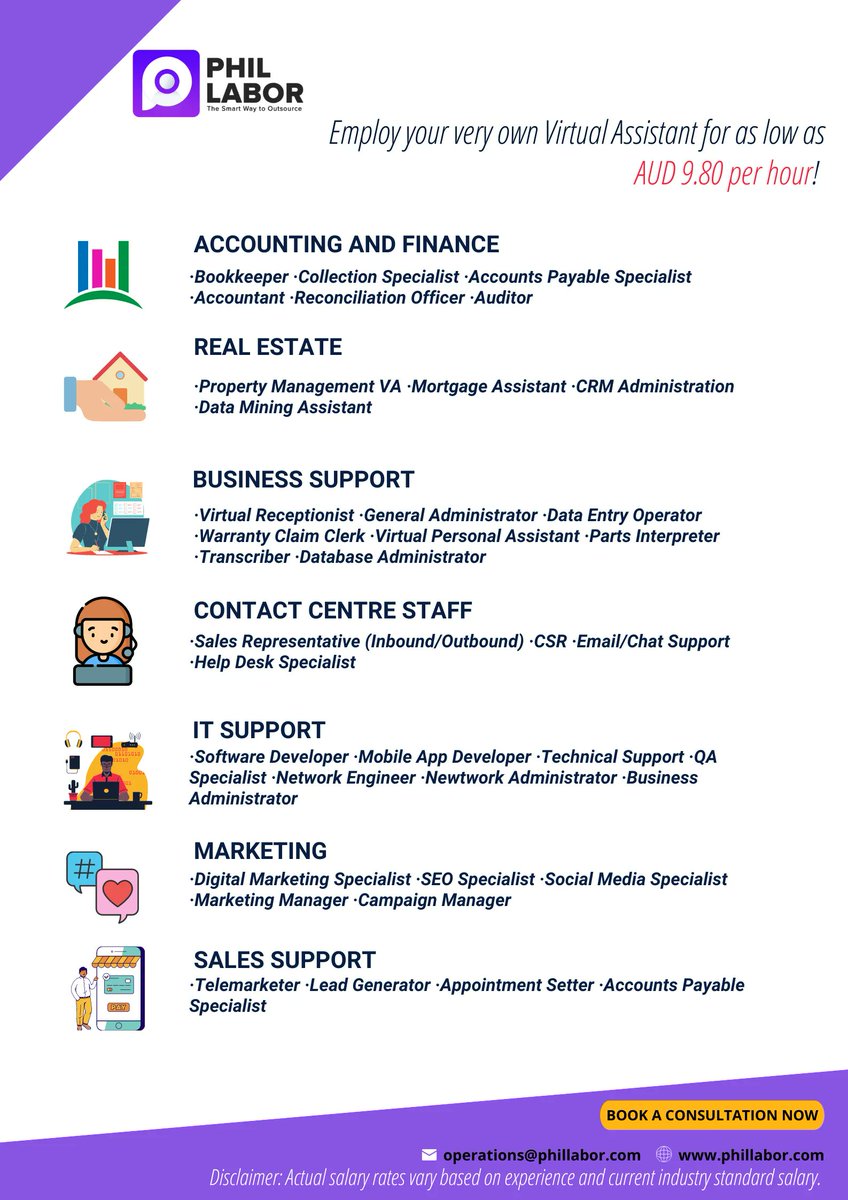 phil_labor's tweet photo. Check out our available talents ready to work for you! Call us at +613 9010 6104 or send us an email through operations@phillabor.com. 
#VA #DMA #phillabor #outsourcing #accounting #finance #realestate #businesssupport #contactcenterstaff #ITSupport #marketing #salessupport https://t.co/WmPHSFLD8H