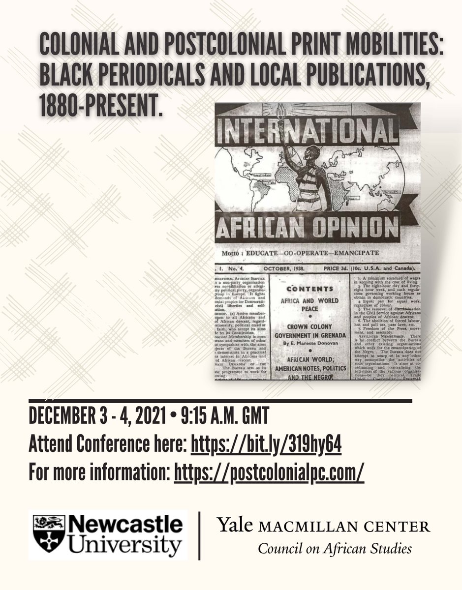 DecoloniseNU's tweet photo. Join the Colonial and Postcolonial Print Mobilities group for an amazing workshop this Friday and Saturday: https://t.co/8MBJgoNWgv