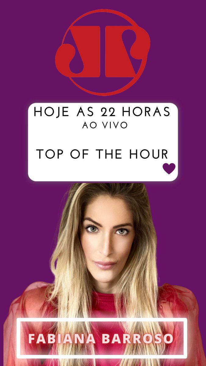 fabifbbr's tweet photo. Hoje participarei como comentarista no Programa “Top of the Hour” 2 edição, as 22 horas.

Canais 581 do Vivo Play, 576 da Sky e Claro, serviços Directv Go e Oi Play. Antenas parabólicas, canal 7, no YouTube e no Panflix da JP @JovemPanNews https://t.co/34SSELwsnz