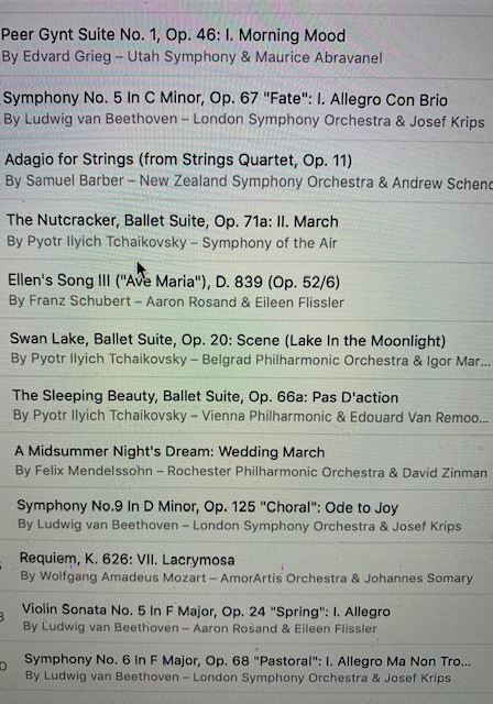 RachelMiner1's tweet photo. Seeing a lot of tweets with music playlists, wondering if there are other nerds out there who love classical music? Cause my recent playlists look like this of late 🎼 https://t.co/VBbw474R53