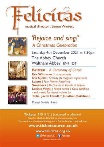 concertdiary's tweet photo. Rejoice and Sing in this Christmas Celebration with @FelicitasUK 

📍 Waltham Abbey Church, #WalthamAbbey
📅 Saturday 4 December
🕔 7.30pm

https://t.co/n6d8JpSjqb https://t.co/vaVX8hcIsB