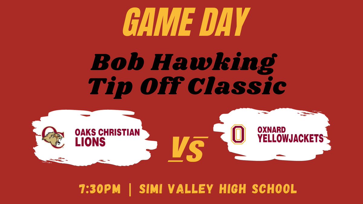 🏀Game Day🏀

Bob Hawking Tip Off Classic 
<a href="/svhspioneers/">Simi Valley HS | Athletics Dept.</a> 

Oxnard Boys Basketball
<a href="/OxnardBBall/">Oxnard HS Basketball</a> 
🆚
Oaks Christian
<a href="/LionsHoops/">Oaks Christian 🏀</a> 

⏰7:30PM
📍Simi Valley HS  

<a href="/RichardUrias/">Asst. Supt. Business Services - Oxnard Union</a> <a href="/OxnardHSASB/">Oxnard High's ASB</a> <a href="/ohs_jackets/">Oxnard High School</a> <a href="/vcspreps/">VCS Preps</a> <a href="/TheAcornSports/">Acorn Sports</a>  <a href="/latsondheimer/">eric sondheimer</a> <a href="/Tarek_Fattal/">Tarek Fattal</a> <a href="/pollonpreps/">Jack Pollon</a> <a href="/VCBCAssoc/">VCBCA</a>