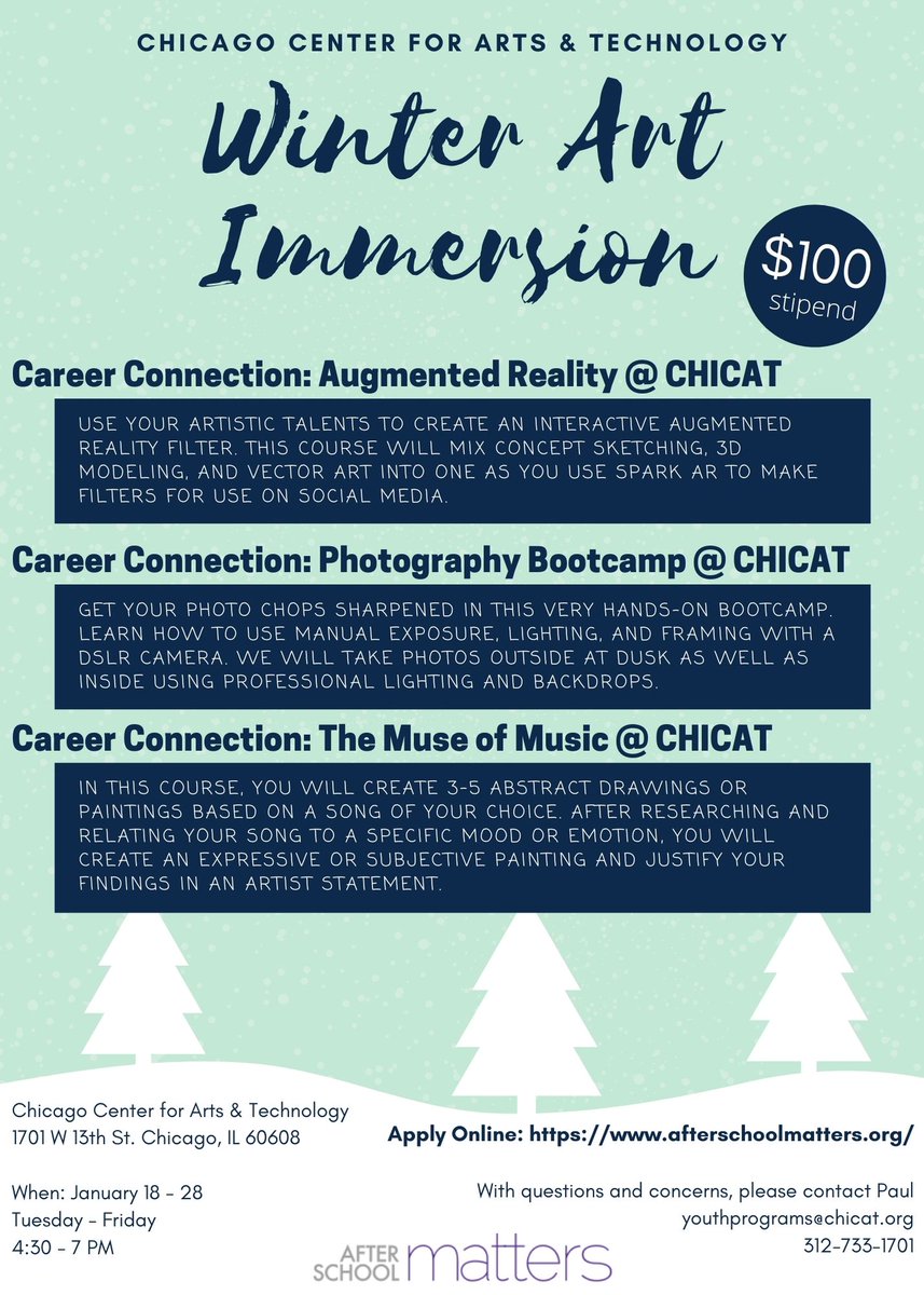 chicatchicago's tweet photo. Apply Now for Winter Art Immersion Programs - https://t.co/a1yyo9SoMb https://t.co/Kg26lK7CpM