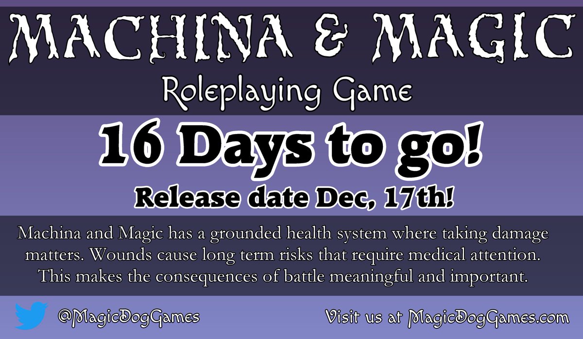 MagicDogGames's tweet photo. Ever take 78 points of damage and feel just as strong as you always have? That doesn't make sense does it? Try a game where the consequences of battle REALLY matter. #ttrpg #hitpoints #health #rpg #dicesystem https://t.co/aNkHqUhpP9
