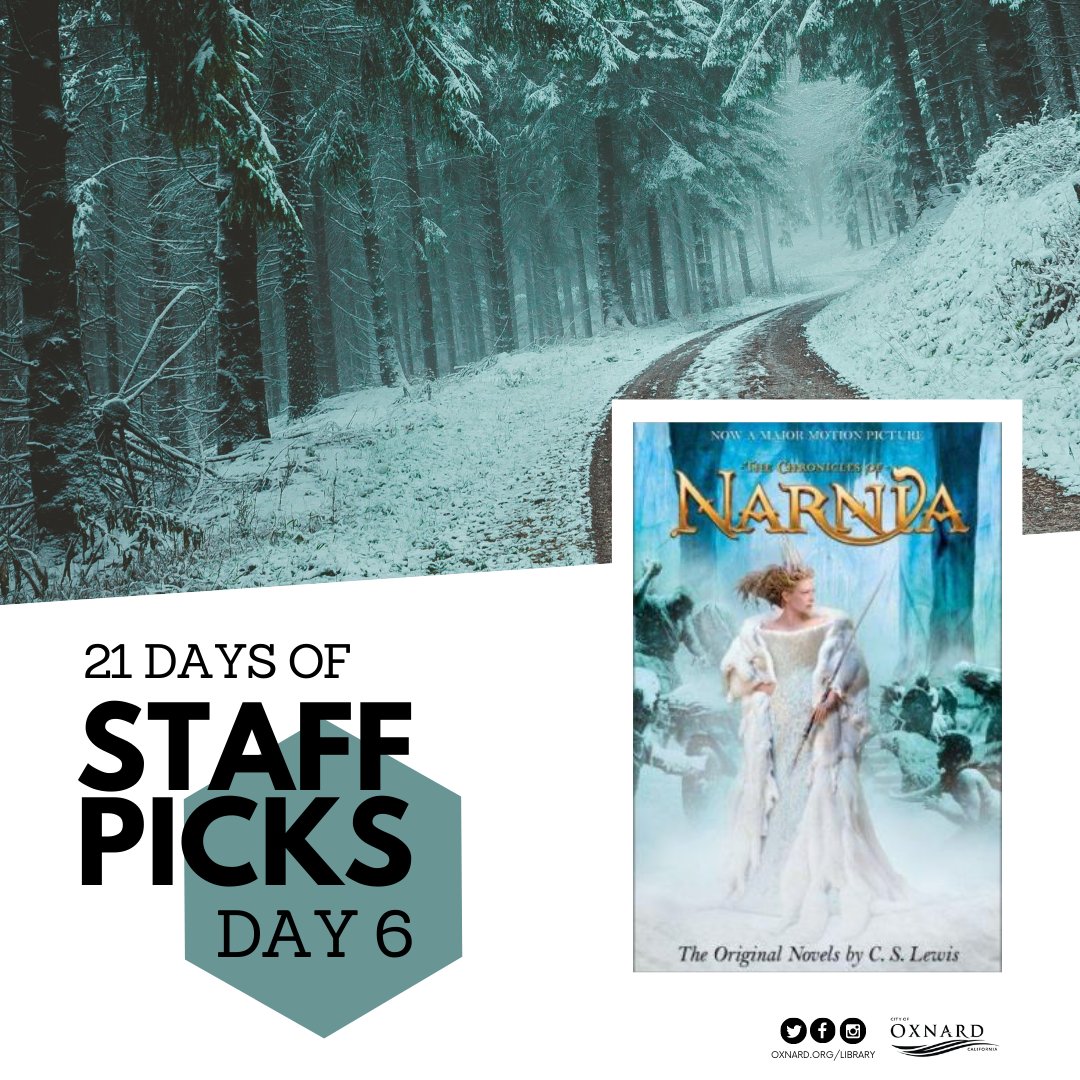 oxnard_library's tweet photo. It's the sixth day of our #countdowntowinter! Today's #StaffPick is "#TheChroniclesofNarnia" series by #CSLewis. #WinterReads #Reading

What winter-themed book turned to film is your 
favorite? https://t.co/MPOX6xYHoQ