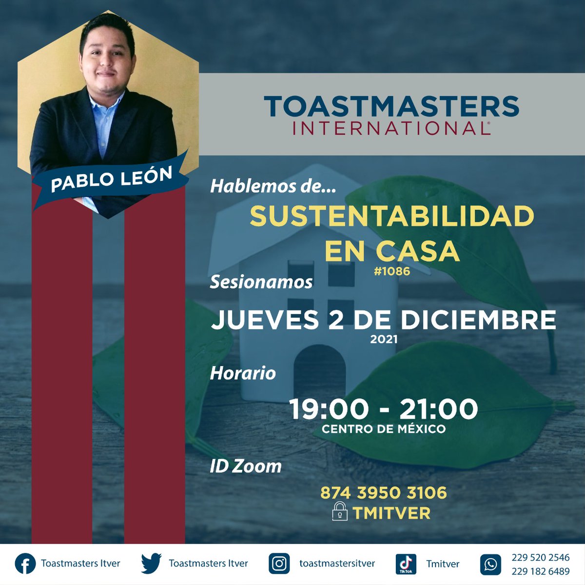 ToastmastersITV's tweet photo. Pablo León, además de ser representante del proyecto, ¡también es el Toastmasters de la sesión de hoy!
¡No olvides asistir para aprender más sobre la sustentabilidad y la oratoria! 😁
#Toastmasters #Econciencia #Sustentable #ITVer https://t.co/9nN5K8Kl5M