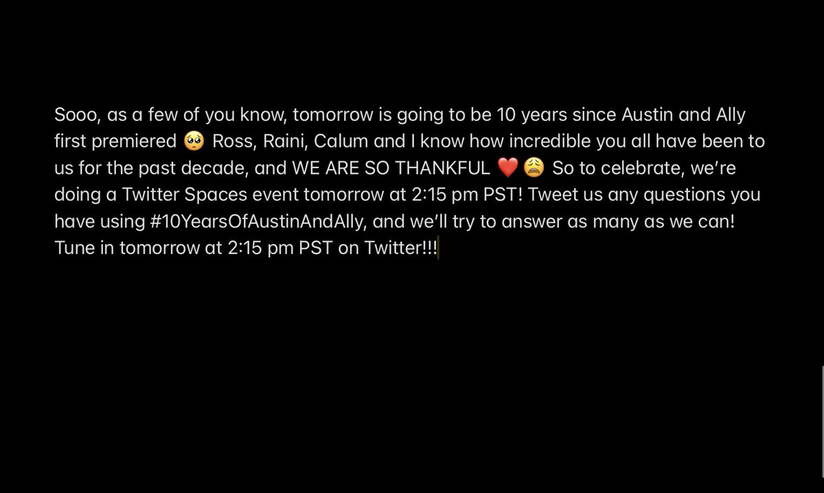lauramarano's tweet photo. We have a little surprise 🤓❤️ #10YearsOfAustinAndAlly @Raini_Rodriguez @CalumWorthy @RossLynch https://t.co/GWkYSR9rLH