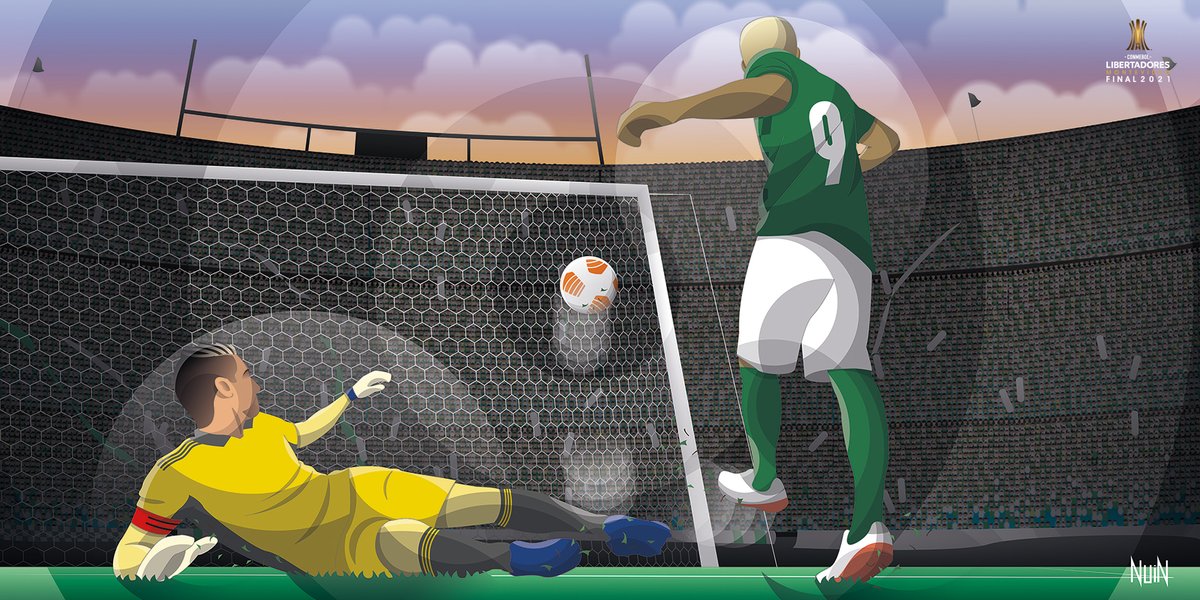 LibertadoresBR's tweet photo. ⭐️🐷 Um gol que virou arte!

💚🤍 Há 1⃣ semana, Deyverson fez o lado verde do Centenário explodir com o gol da #GloriaEterna! É o @Palmeiras tricampeão da CONMEBOL #Libertadores.

🎨 Nos traços de @PedroNuin, ilustrador especializado em recriar os grandes momentos do futebol. https://t.co/9ufQaSGdsm