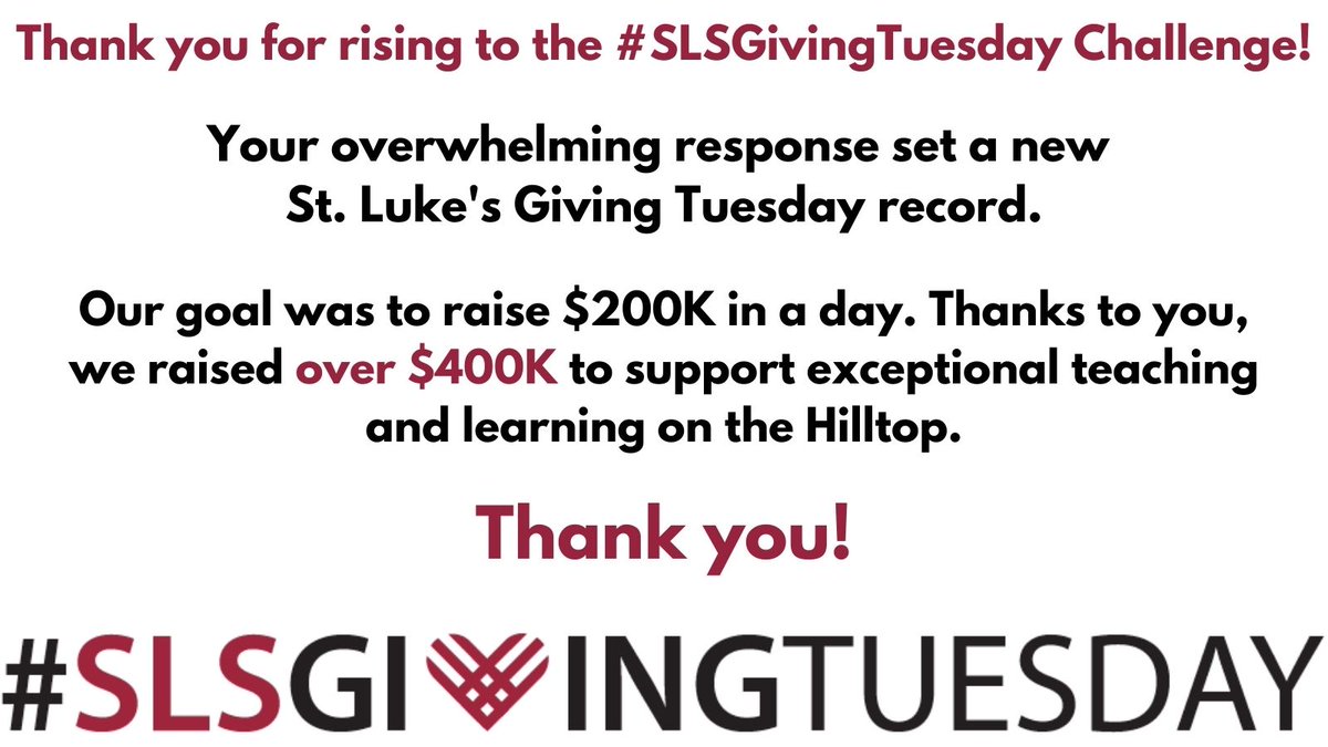 StLukesSchool's tweet photo. Thank you, St. Luke's! #SLSGivingTuesday https://t.co/YgGnwsxMMg