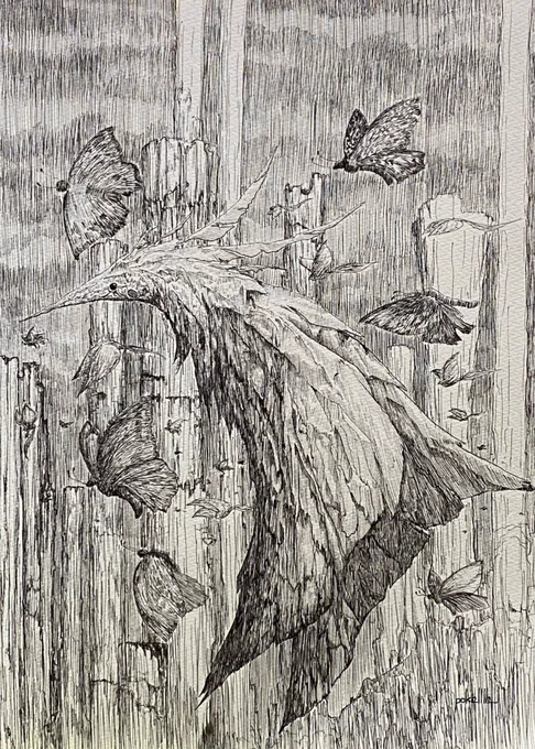 #貴方の世界観を詰め込んだ作品を見せてください
#私の絵柄が性癖に刺さる人に届いて欲しい
この世に程近い異世界の生き物や風景をボールペンやシャーペンで描いています。 