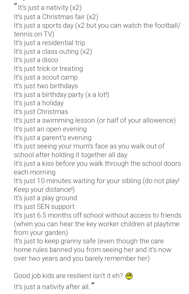 lucyabeavis's tweet photo. Stolen this post as it totally sums up how sad I feel for the kids 😞 #itsjust #covid https://t.co/CTbiOUS5RF