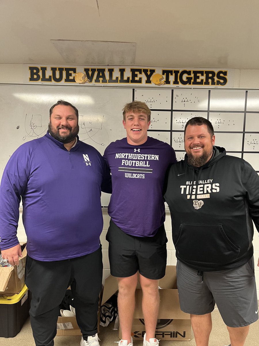 Coach Anderson stopped Blue Valley today to visit with Nick Herzog and Coach Terrell.  Nick will sign his NLI on December 15 with Northwestern. Great things happening at BVH Football!!