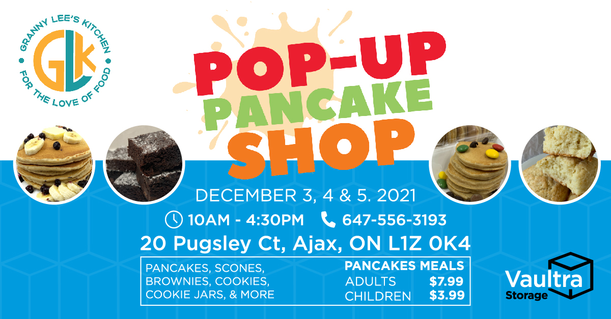 VaultraStorage's tweet photo. @grannyleeskitchen is coming to #VaultraStorage #Ajax in the LAUFT area on December 3rd, 4th, and 5th. Beat the winter blues with some hot pancakes, scones, brownies, cookies and more! @lauftforthepeople! @townofajax

#Vaultra #selfstorage #ajaxstorage #businessstorage #ajaxevent https://t.co/LamlUsnZjv