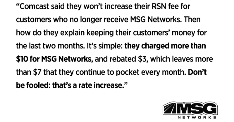 MSGNetworks's tweet photo. Comcast owes you money – that’s wrong! Take action and demand your money back!