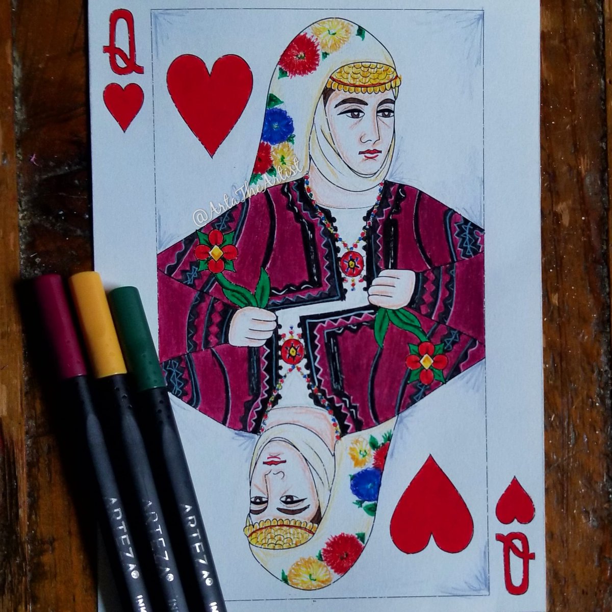 Mitrovicase Queen of Hearts ♥️
•
#artatheartist #albanian #art #drawing #folkart #playingcards #queenofhearts #mitrovica #mitrovicali #kosova #veshjekombetare #traditionalclothing