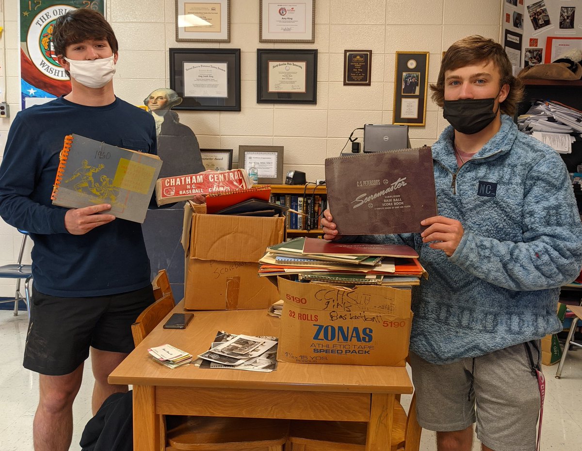 kinghistorycchs's tweet photo. These 2 student historians discovered amazing @ChathamCentral sports 🏀🏈⚾ artifacts today!! #CCHSHistoryProject #Staytuned https://t.co/5iJgu8Akdg