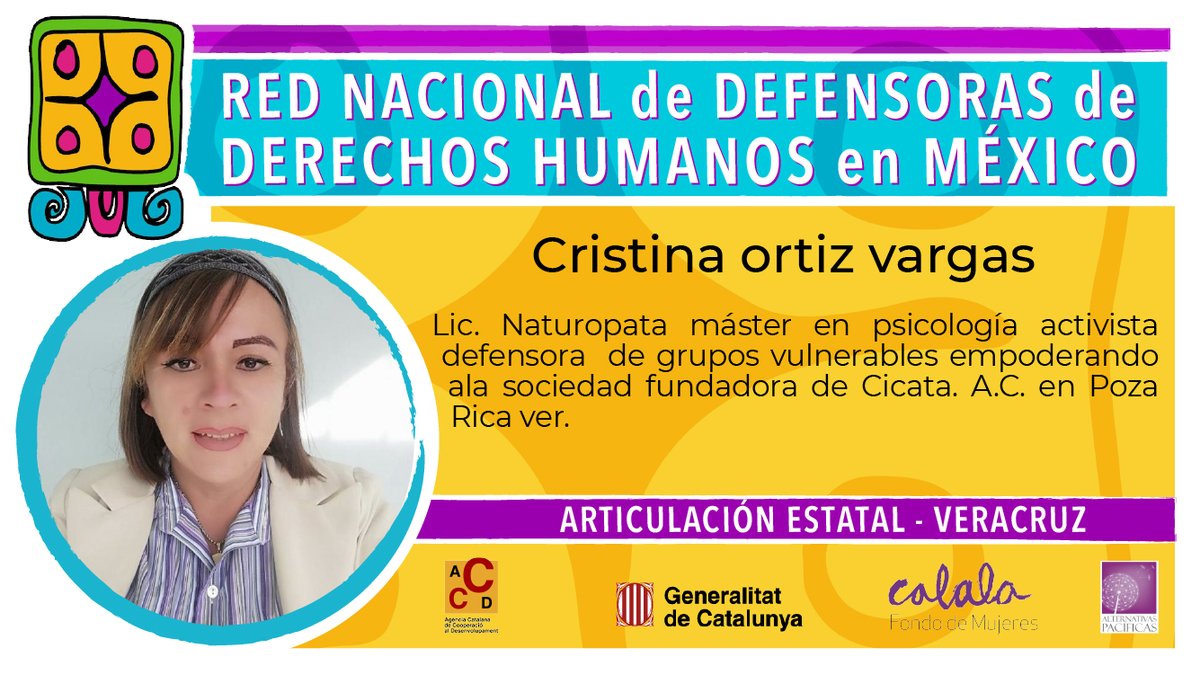 RedDefensorasMx's tweet photo. En el marco de los 16 días de activismo desde #Veracruz se movilizan las #Defensoras y Periodistas para hacer visible su trabajo en toda la entidad.
Hoy reconocemos la labor como defensora de DDHH de Cristina Ortiz Vargas, fundadora de CICATA AC
#RedVeracruz #DefensorasVeracruz https://t.co/JGgeEPOOan