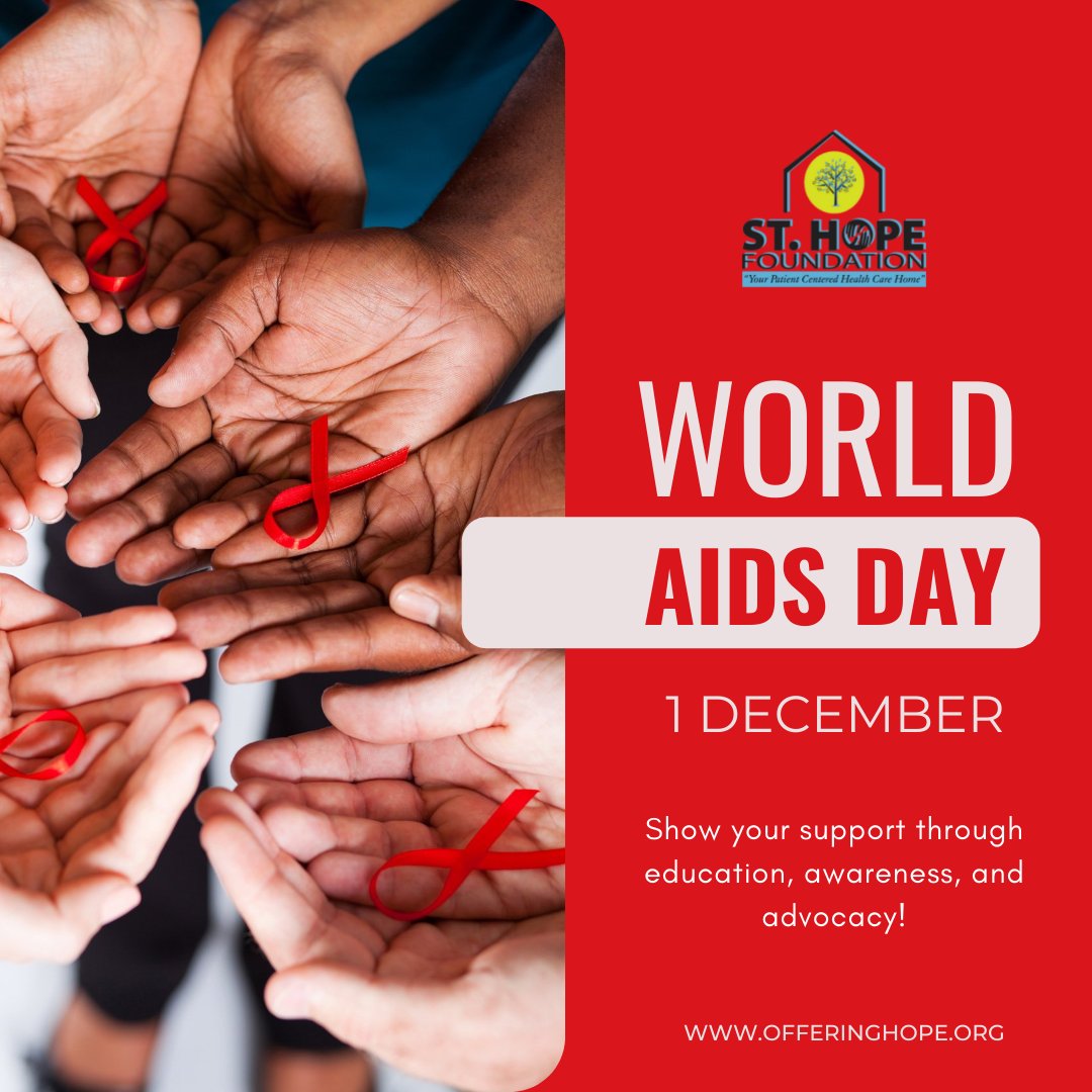 Offering_Hope's tweet photo. Show your support for World AIDS Day through education, awareness, and advocacy! We are all in this together.
#worldaidsday #offeringhope #sthopefoundation #healthcare #awareness #advocacy #education https://t.co/6MQ7XUtL2G