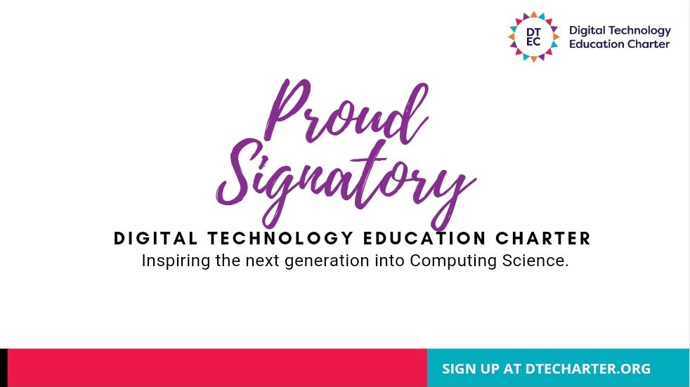 DTECharter's tweet photo. We are so excited to to welcome @andymcginger as our latest #DTECSignatory.
The Digital Technology Education Charter is a national movement supporting Computing Science at schools in Scotland. Sign up at https://t.co/KUBHuzBX5t https://t.co/TkA8ulNkWm