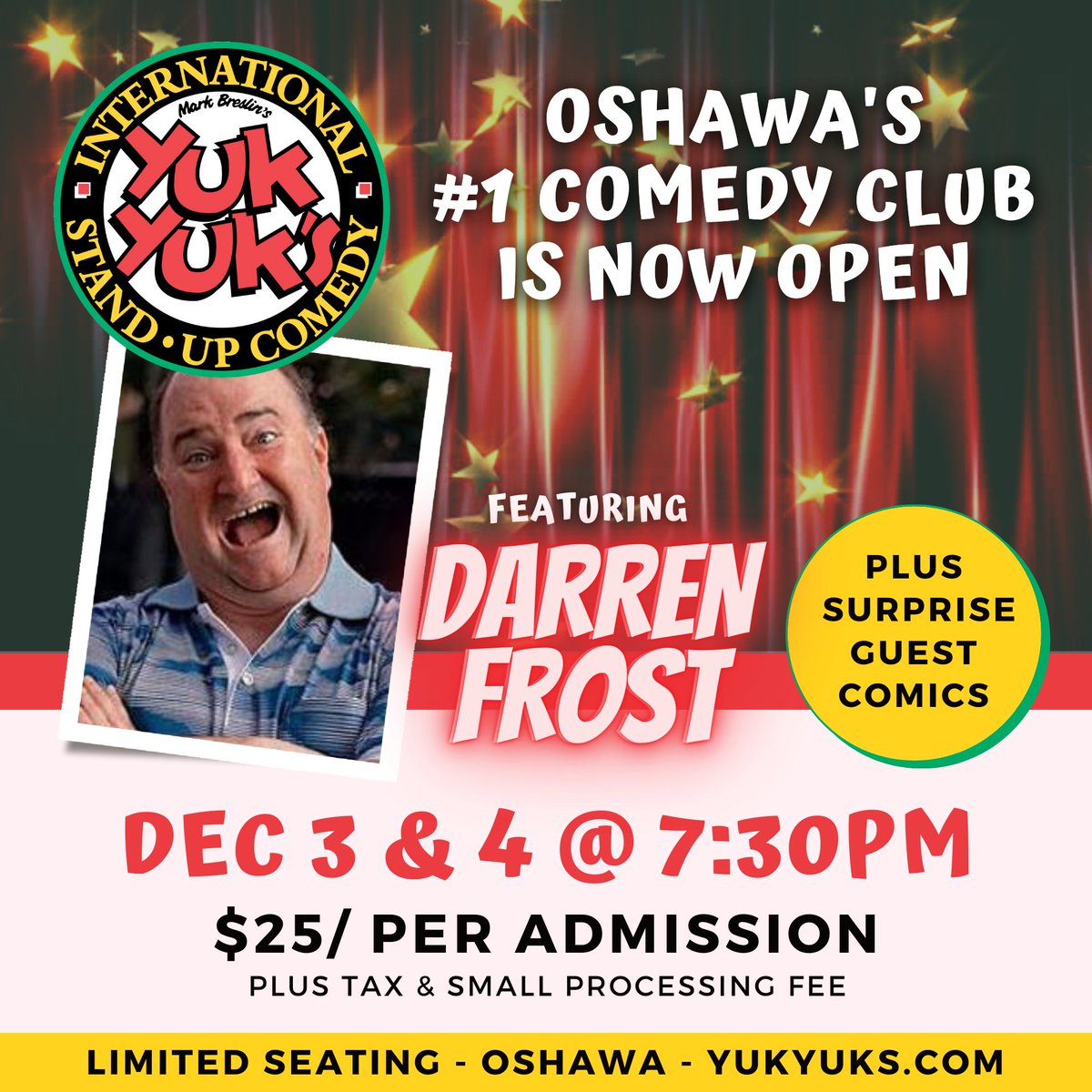XXX RATED! Darren thrives on hyper-driving criticisms, dark revelation &amp; lunacy. He's headlining the Yuk Yuk's stage THIS WEEKEND. 3 Comics, 1 show ft. JON STEINBERG &amp; KYLE LUCEY. Shows sell out each weekend, buy your tickets now: YukYuks.com/Oshawa

#Oshawa #Durham