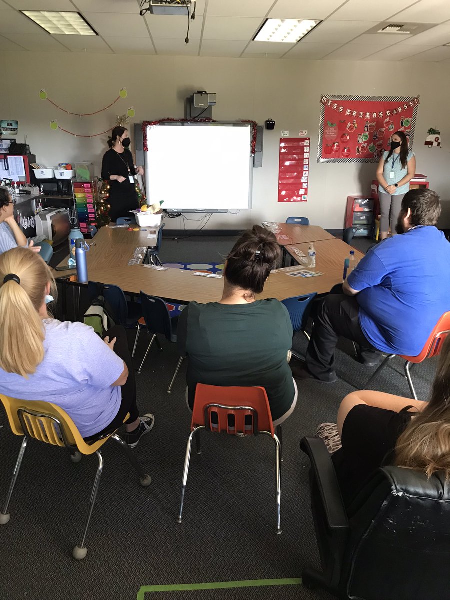 Our amazing behavior specialist Hannah Rainbolt working with our Mod/Severe instructional assistants on behavior management strategies! This is week 1 of a 4-week series! #santeesd <a href="/SSDKristin/">Kristin Baranski, Ed.D</a> <a href="/SSDMimi/">Mimi McGinty</a>