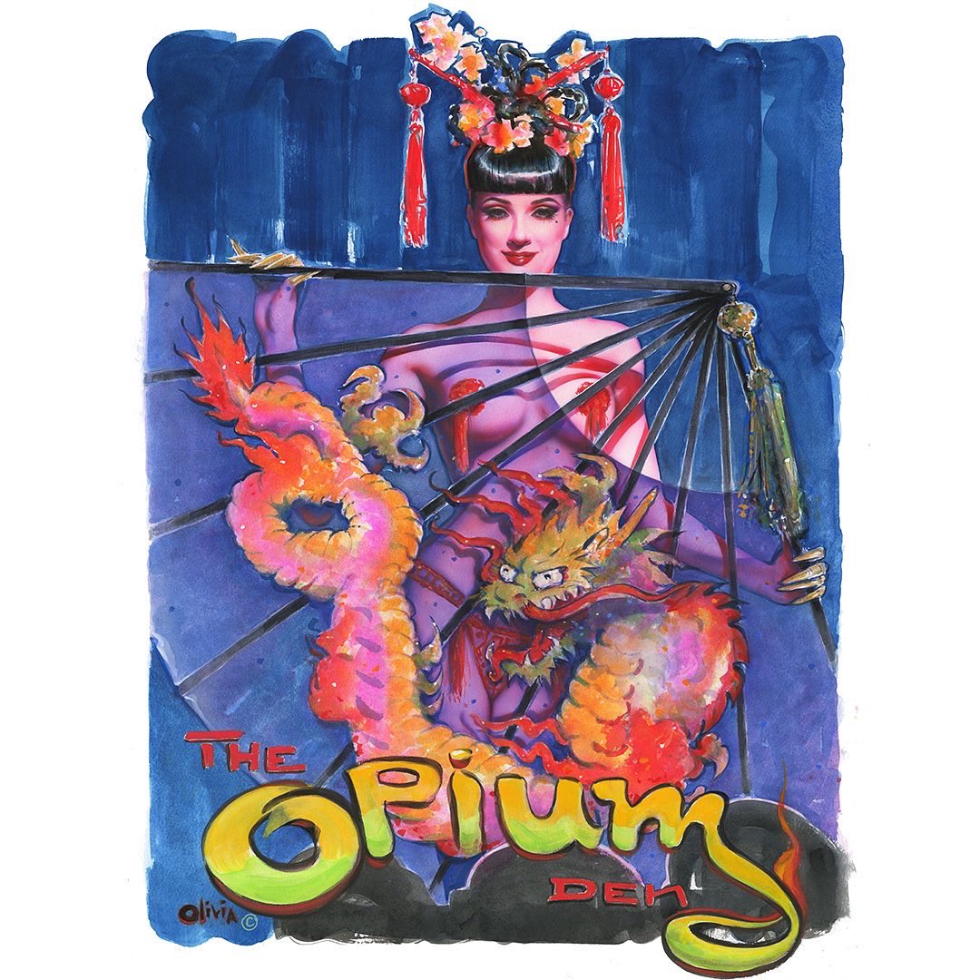 Our Christmas 2021 auction of original art is live now! 👉 bit.ly/3Fyoqsy 👈🏽 
Auction is over this SUNDAY, Dec. 5, PST 7pm!  originals  #pinup #paintings, #sketches #ditavonteese #burlesquequeen #stripper #opiumden #burlesque #bumpandgrind #dragon  #OliviaPinupArt