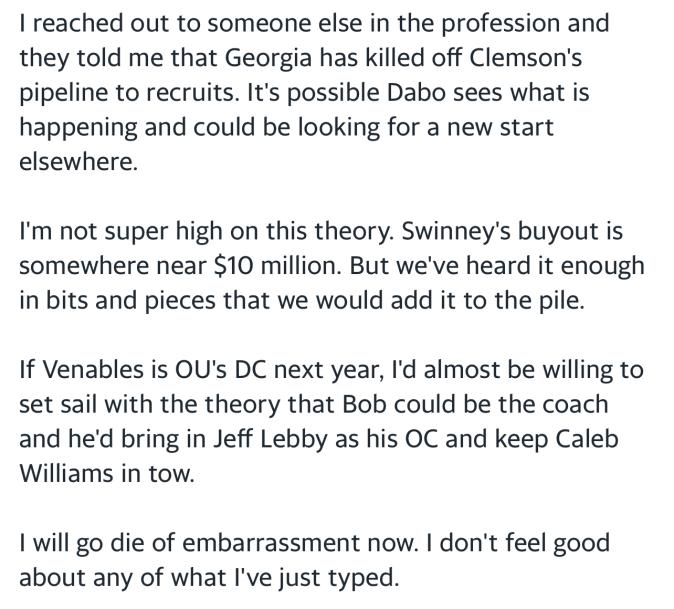 Exciting update from a friend: Oklahoma's Rivals moderator has gone full Gruden Brain