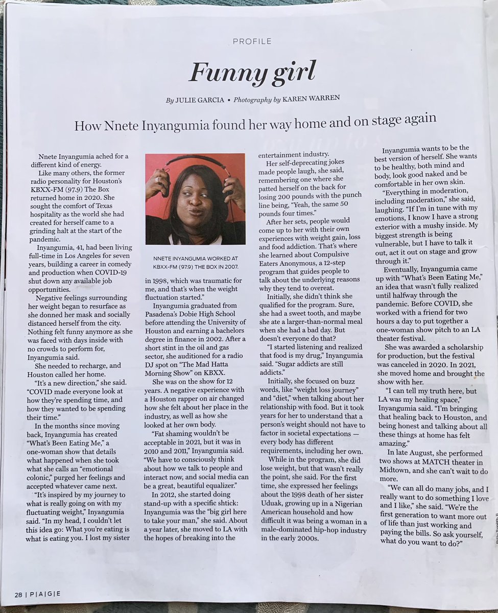 Nnete's tweet photo. Thank you @reporterjulie for the feature in @HoustonChron November issue of The Page Luxury Magazine! #houston #theatre #radio #la #hff2021 #actor https://t.co/iQ9VBN9XyM