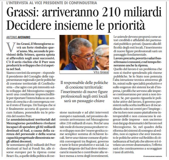GradedSpa's tweet photo. Nel prossimo decennio arriveranno al #Sud oltre 210 miliardi di euro. Perché una tale mole di risorse possa produrre vero sviluppo serve una visione comune di priorità. Così il vp @Confindustria , #VitoGrassi, intervistato da @Avvenire_Nei
#1Dicembre #PNRR #NextGen #interview https://t.co/Bjl0o0IPA6