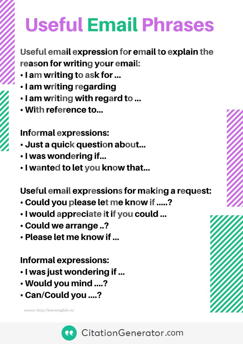 GrammarUpdates's tweet photo. Sending an email today?

Here are some of the lines you can use:

#writingtips #emails #writing #communication https://t.co/KBXANieq3G