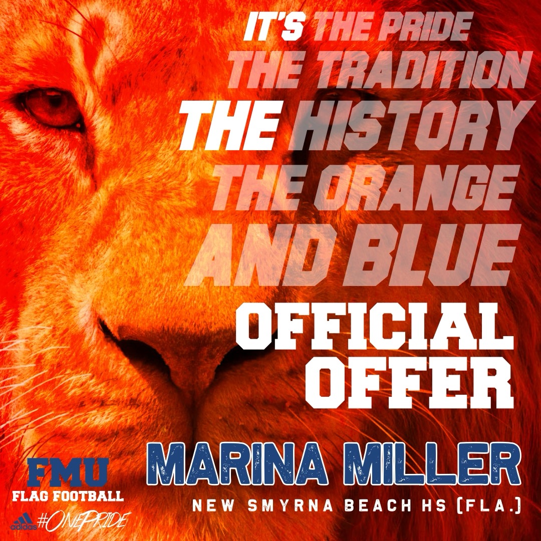 FlagfootballNsb's tweet photo. Congratulations to @Marina25901122  Marina Miller on her 3rd offer to play flag football in college. Hard work pays off.@FMUFlag @cudanation @SPerezReports @ChrisBoyleDBNJ https://t.co/pY9vfVxoFF