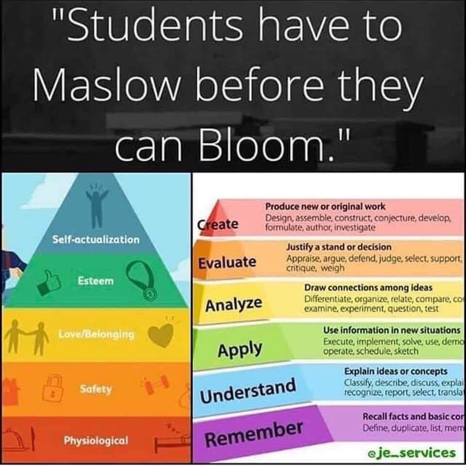 belikeaschwa's tweet image. Shared this on Facebook today- so true #maslowshierarchyofneeds #bloomstaxonomy 💜