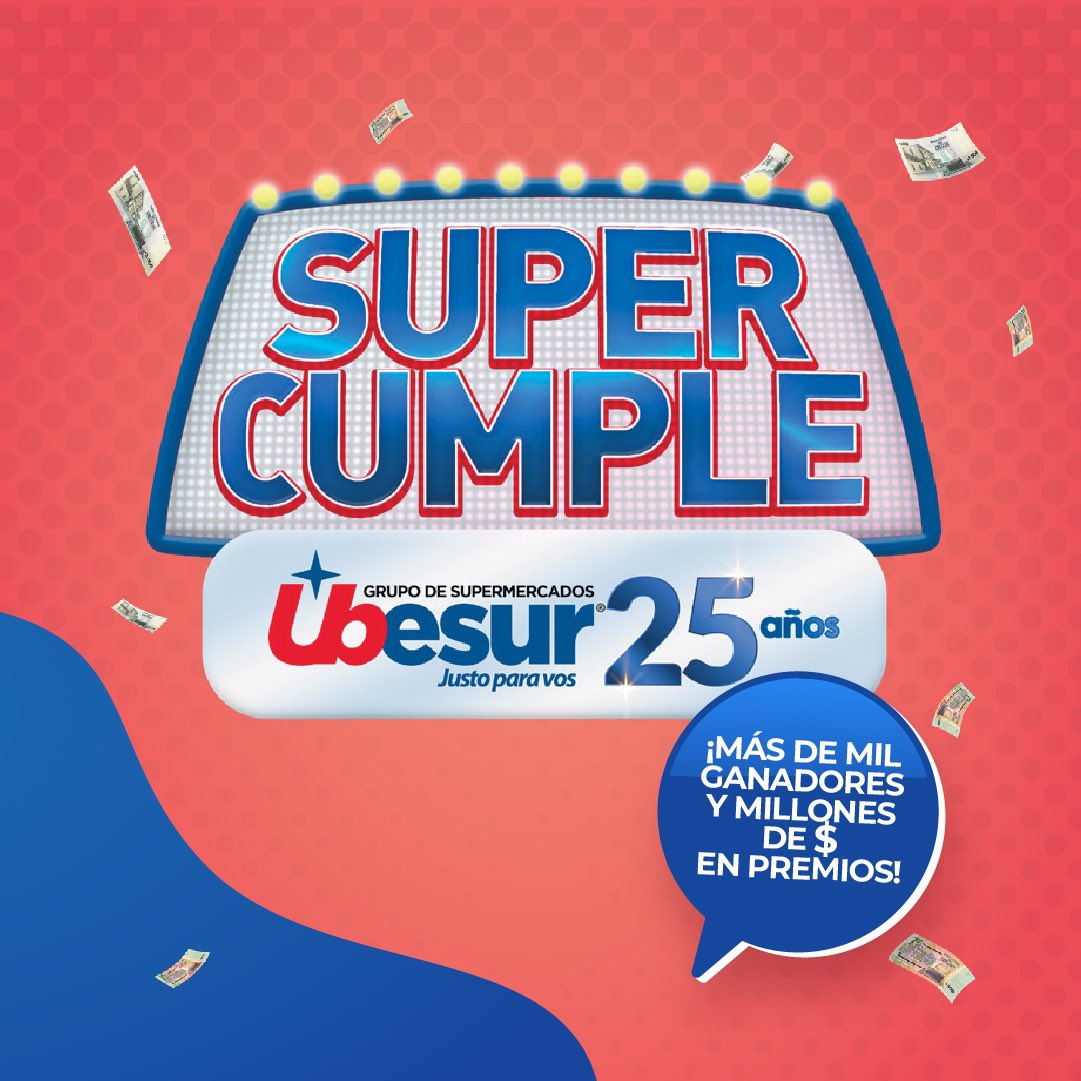 Cumplimos 25 años y festejamos sorteando un montón de premios.
¡Vení a tu Super de Ubesur más cercano y enterate cómo participar! 
Hasta el 31/12/21, ¡SUPER CUMPLE!🎈🎉
#promoción #sorteosuruguay #premios #ubesur #supermercadosuruguayos #aniversario #25años