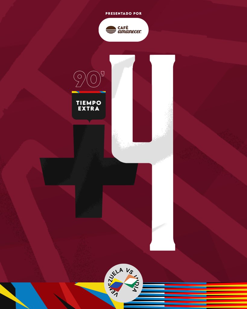 FemeninoFVF's tweet photo. ⏱ Minuto 90 (+4’): Se adicionan cuatro minutos. 

Venezuela 2-1 @IndianFootball 

#SomosVinotinto #CuadrangularInternacional https://t.co/KNunQqHy64