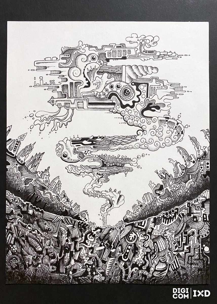 lvcdmt's tweet image. This complex design by sophomore digiCOM major, Shelby Lister, illustrates just how creative you can get when putting sharpie to paper! The sky is the limit, even if you are only confined to one drawing utensil! #godigicom #goixd #blackandwhite #creativity