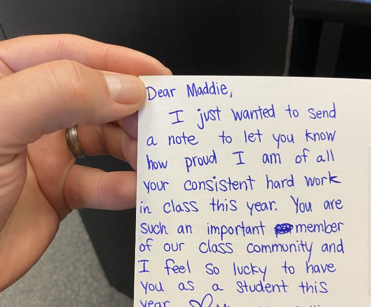 We start out each staff meeting with staff writing cards of gratitude to two students each.  #allstartswithgrattitude #wolfpackroar #woodsidestaffrocks !!