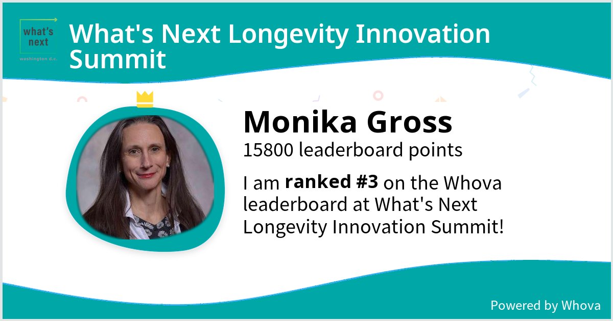 #ThePoiseProject Executive Director, Monika Gross, ranked #3 on the Whova leaderboard at What's Next #LongevityInnovation Summit advocating for #AlexanderTechnique as an innovative approach for #AgingInCommunity and for supporting personal agency of family #caregivers.