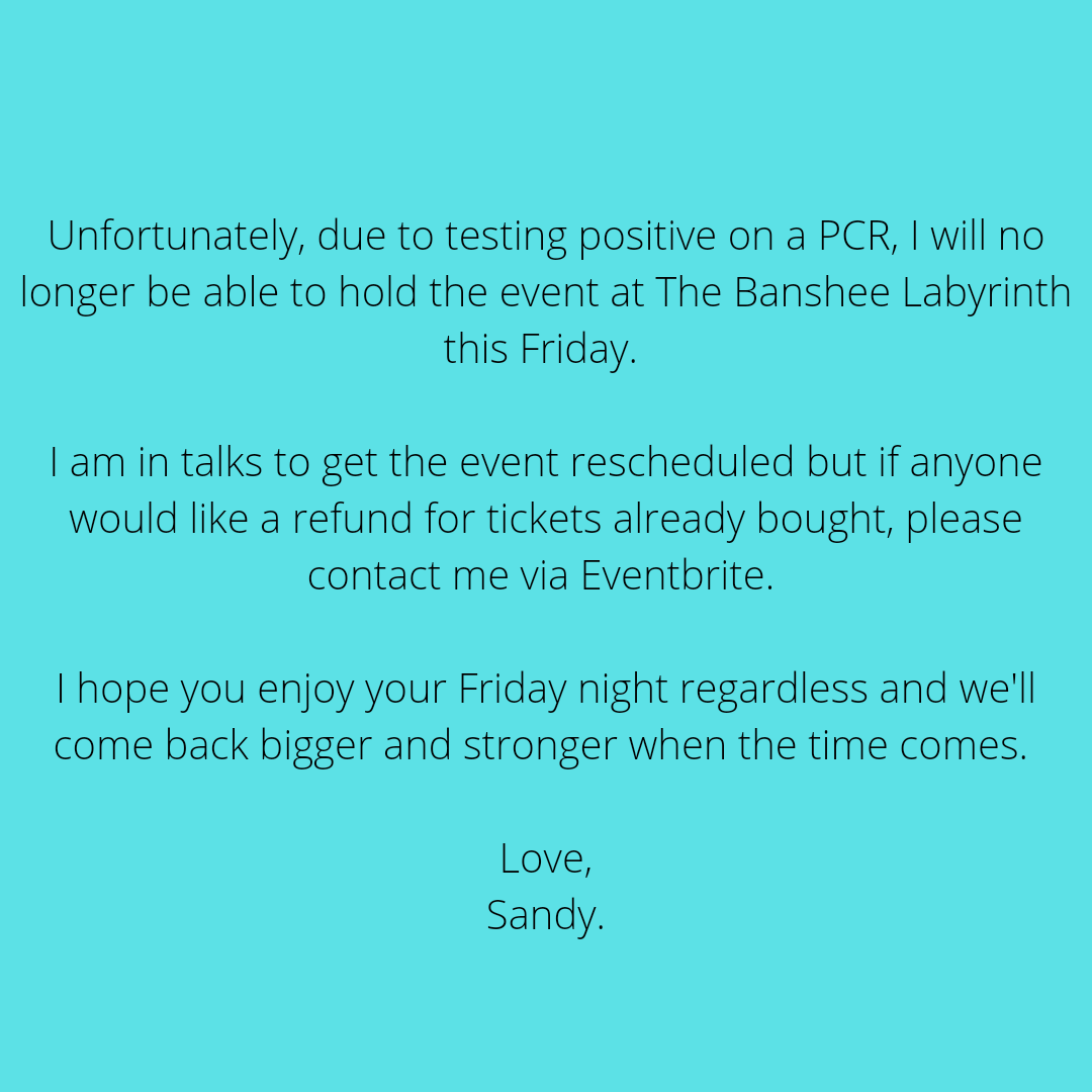 cfchasemusic's tweet photo. Friday's gig at @B_Labyrinth has been postponed due to Sandy contracting COVID-19. Refunds available via Eventbrite but will remain valid in the event of rescheduling.
@JackHinksMusic @fionaliddell #themicroband https://t.co/9pUD8MMiLs
