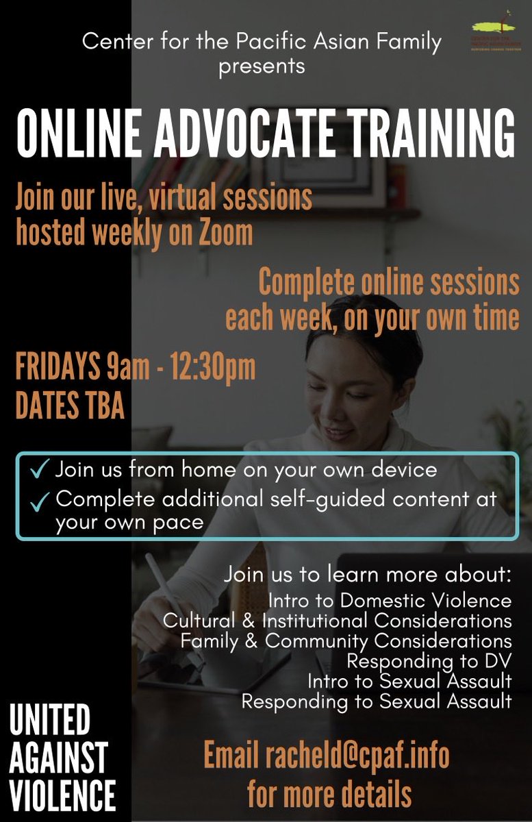 ChirpLosAngeles's tweet image. Center for the Pacific Asían Family 
Online Advocate Training #cpaf #onlineservices #chirplaresources #communityresources #advocatetraining