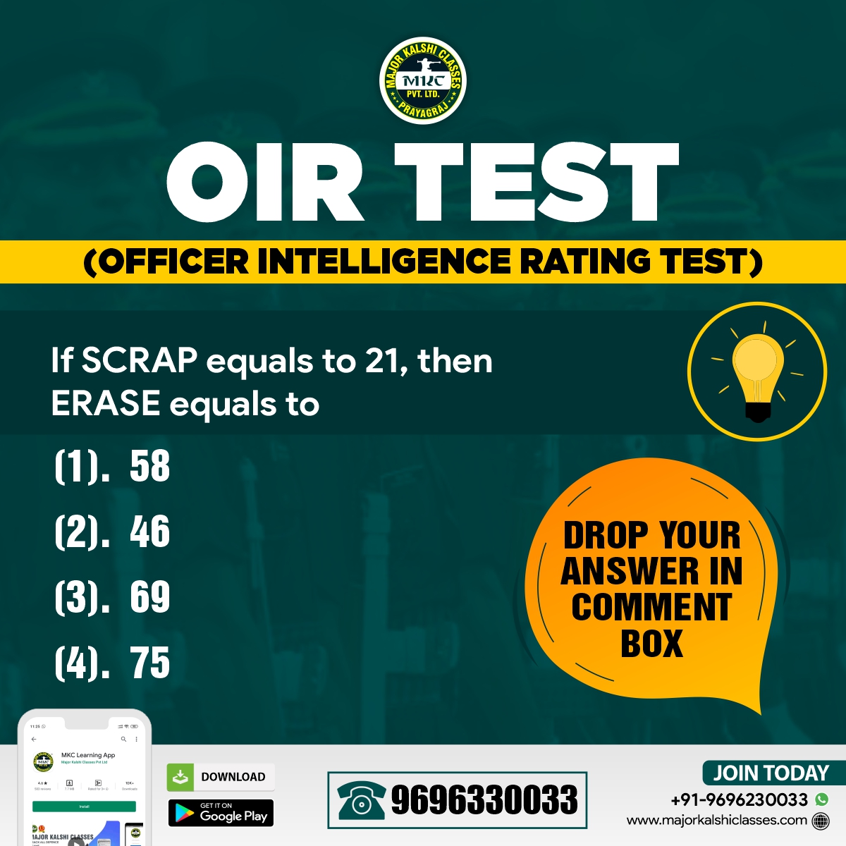 MajKalshiClases's tweet photo. (OIR Test)
Solve and post the option corresponding to the correct answer in the comment section. We await your replies
#oir #oirtest #MKC #mkc #majorkalshiclasses #SSB #ssbinterview #ssbquestion #defense #defencecoaching #majorkalshiclasses #majorkalshiclassesallahabad #defence https://t.co/vYXvhEpCZE