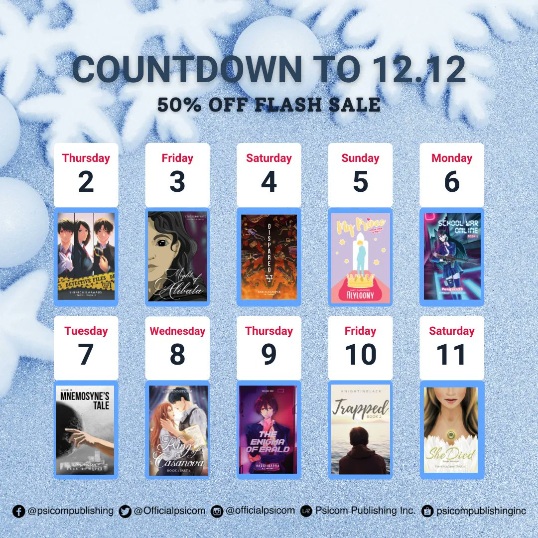 Officialpsicom's tweet photo. COUNTDOWN TO 12.12
50% OFF FLASH SALE

BUT WAIT THERE'S MORE~ the other works of the authors will also be on sale on the same day. 💙 Take advantage of these deals at:
Shopee: https://t.co/7C7uTWp44m
Lazada: https://t.co/ZkGBK9IKDq https://t.co/fLaAFCyEJs