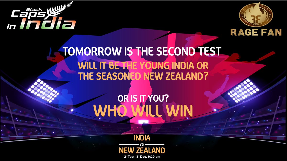 RageFanSocial's tweet photo. The second test starts tomorrow. Will India close out the series on a high? Will India Win?
Play more and win more with RAGE DFS.
Download your #RageApp here 🔽
IOS: https://t.co/4rVRbTGTG7
Android: https://t.co/Kg25vmQnuq
#RageFan #Rage #WinRage #INDvNZ #IndianCricketTeam https://t.co/q42yV47RQc