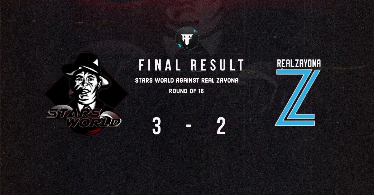 Final Result ✅
#StarsWorld 
🏆| <a href="/AF_CUP1/">AF CUP</a> 
🆚| <a href="/ZayonaReal/">ZAYONA ESPORTS</a>