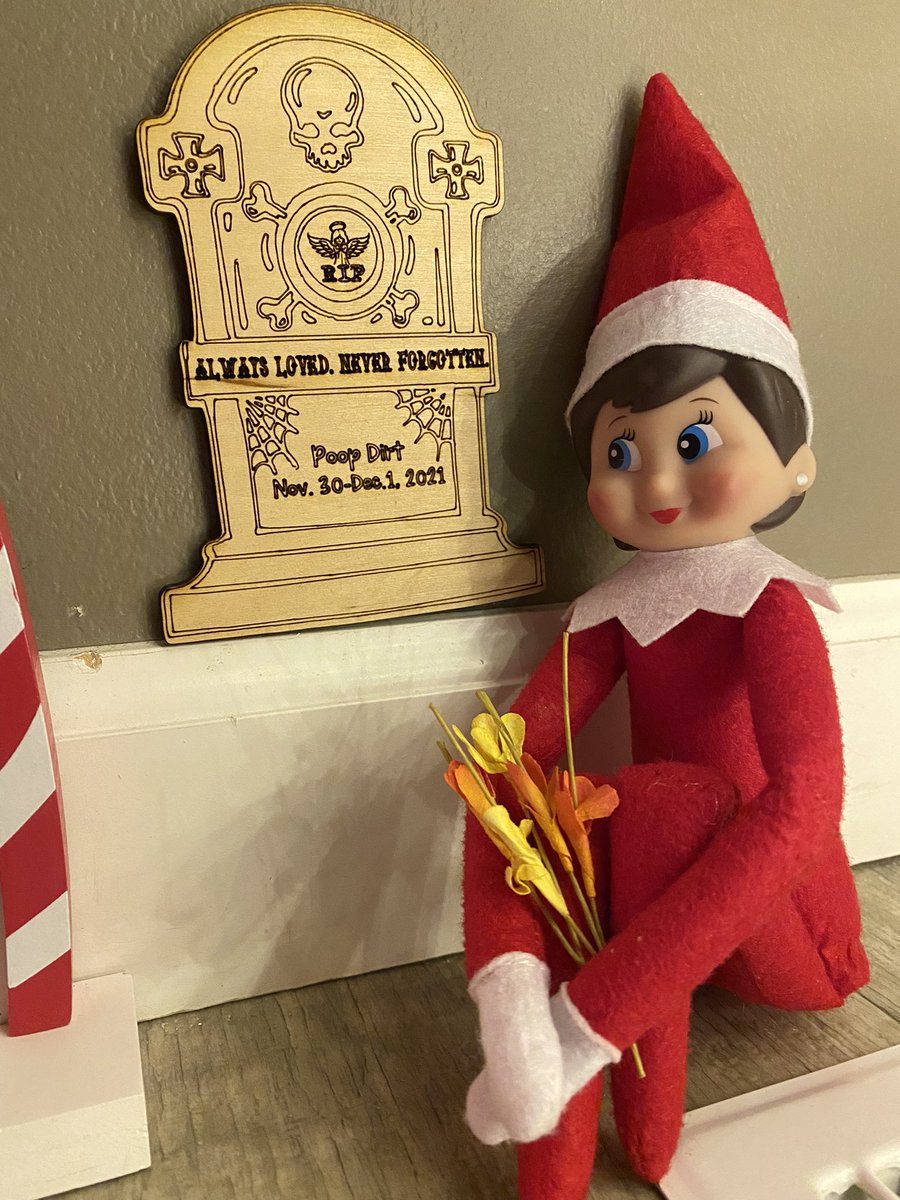 SarahSwistak's tweet image. So…when she made the mistake of touching it when she woke up…I did what any parent would do. #sorrynotsorry #shenameditpoopdirt #shehaditcoming #hernewelfbroughtflowers #elfontheshelf #glowforge